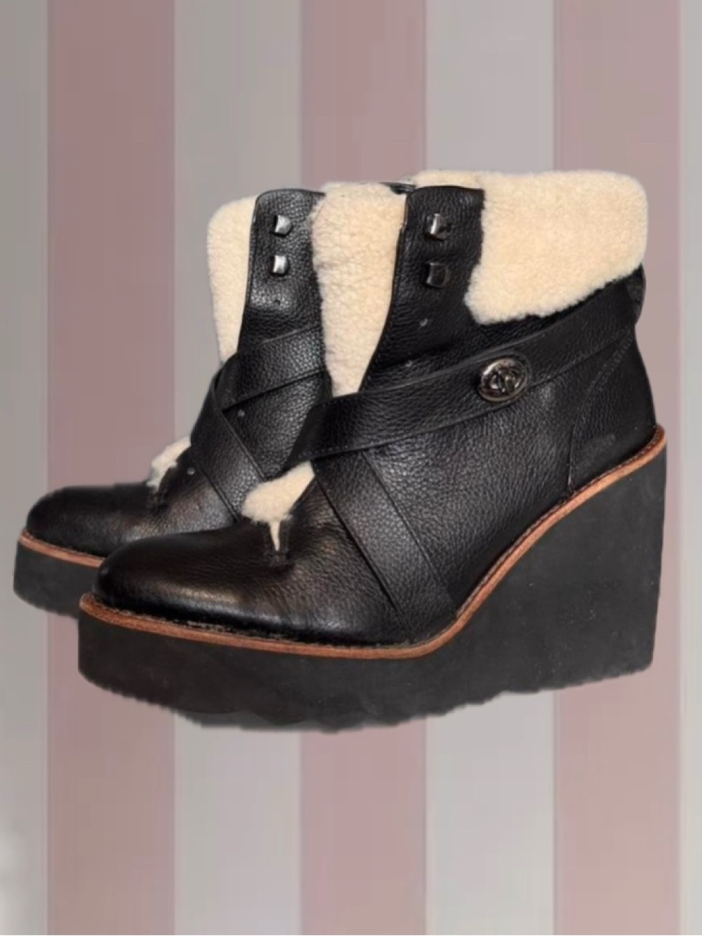 COACH Kenna Wedge Faux-Shearling Boots